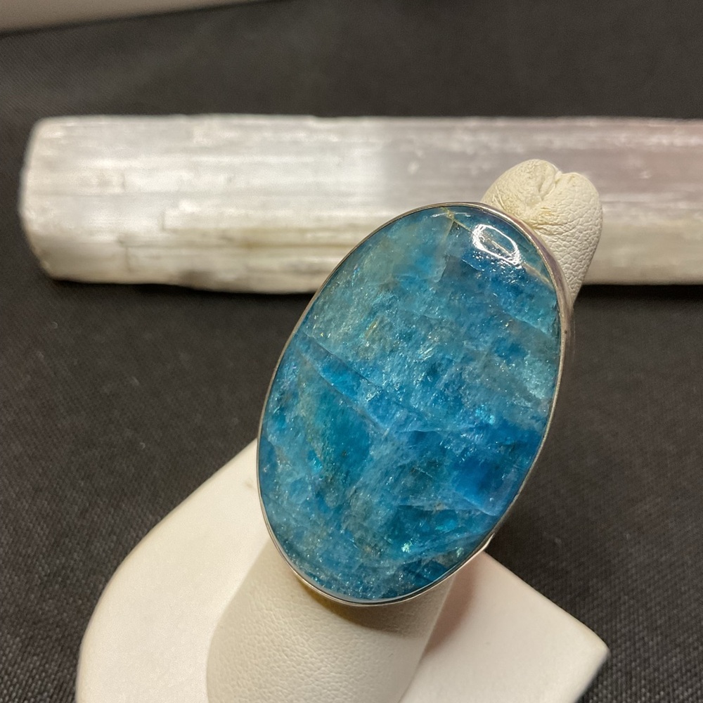 Shimmery blue apatite ring